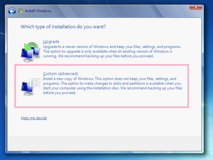 Windows 7 Upgrade Custom Advanced