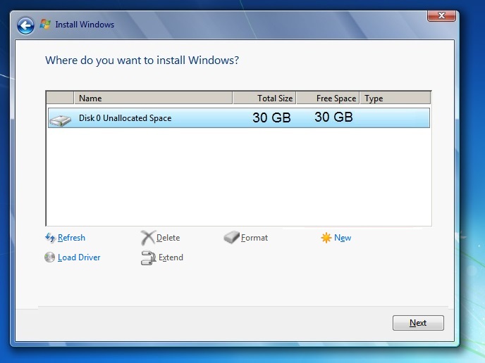 Windows 7 where to install new delete fornat