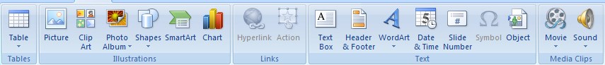 insert tab options
