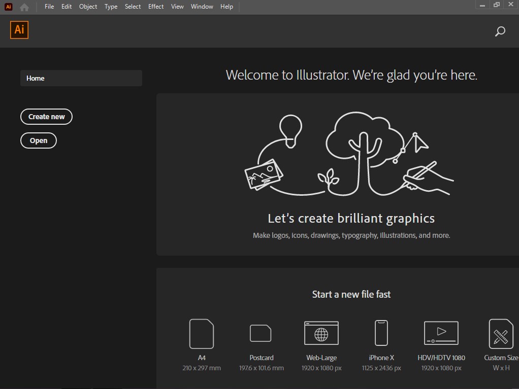 Adobe Illustrator first screen