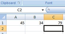 result of adding two values in excel