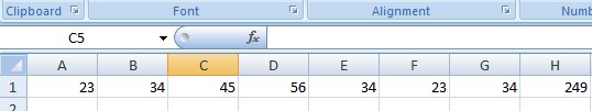 result of adding values in range in excel