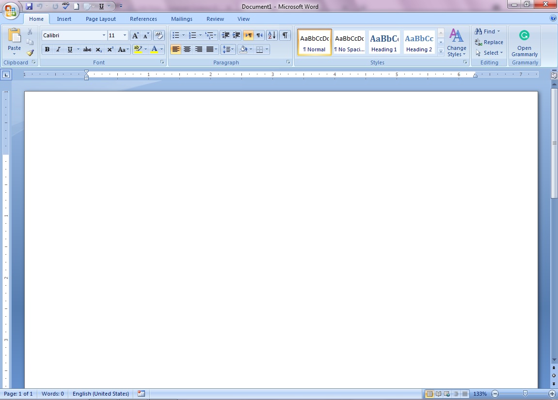 Microsoft Word first screen