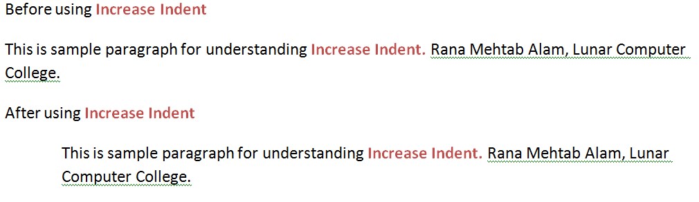 Paragraph using Increase Indent