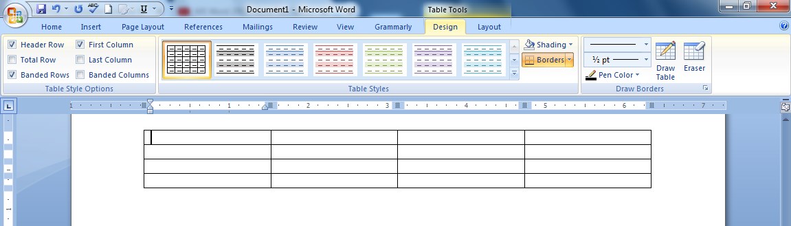 table 4 by 4 created