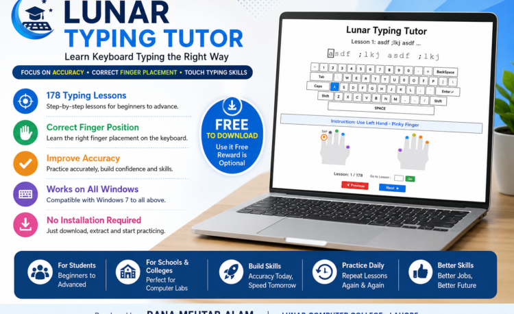 Lunar Typing Tutor free keyboard typing software for Windows